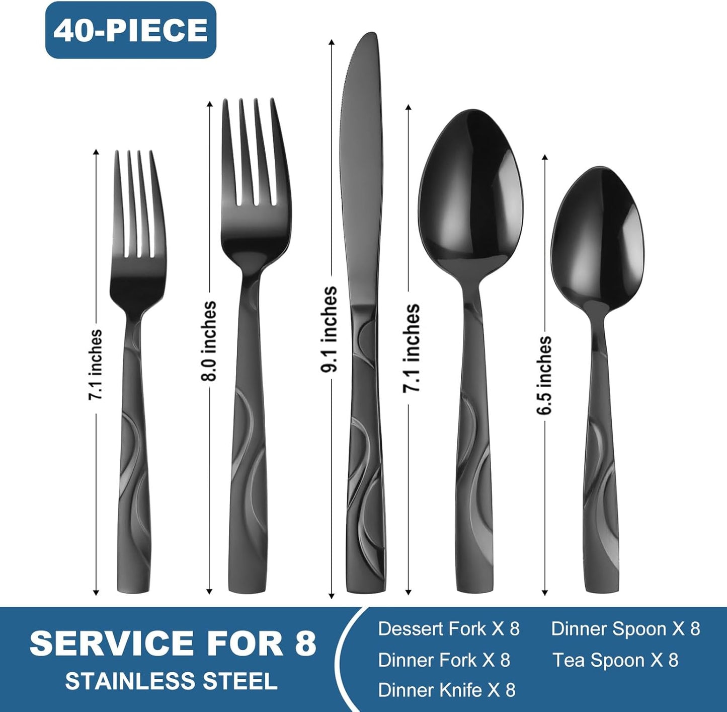 40-Piece Stainless Steel Flatware Set - Heavy Duty 430 Stainless Steel Cutlery Set, Include Knives, Forks, and Spoons for 8 People, Dishwasher Safe