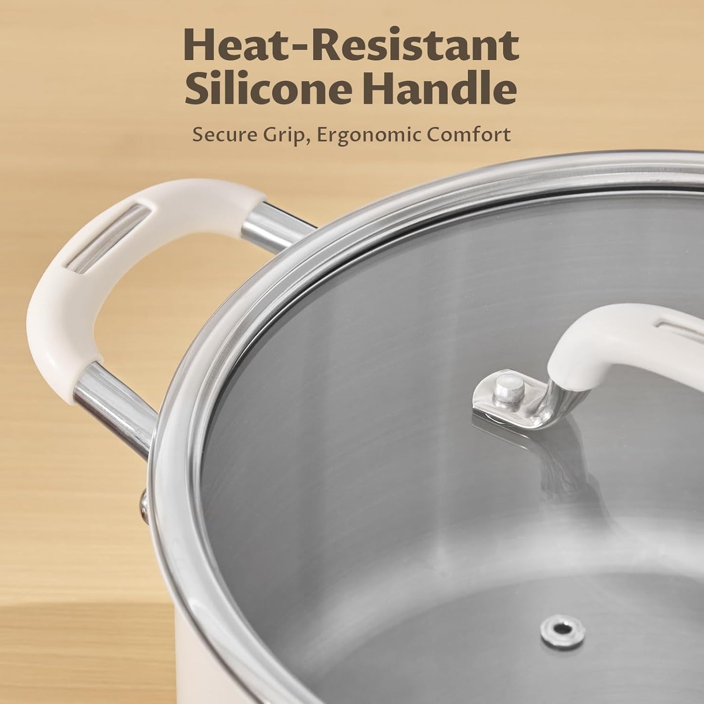 10 Quart Pot with Lid, BEZIA Tri-Ply Stainless Steel Stock Pots, Large Cooking Pots with Silicone Handle, Soup Pot for Induction Cooktop, Compatible with All Cooktops, Dishwasher Safe