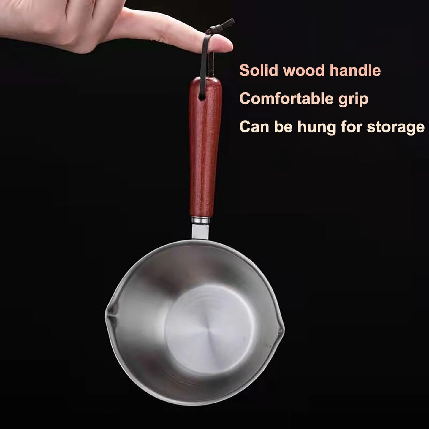 Butter Warmer Pot, Stainless Steel Milk Warmer with Wooden Handle for Seafood, Mini Butter Melting Pot Small Saucepan with Dual Pour Spouts for Stove Top Cooking (300ml)