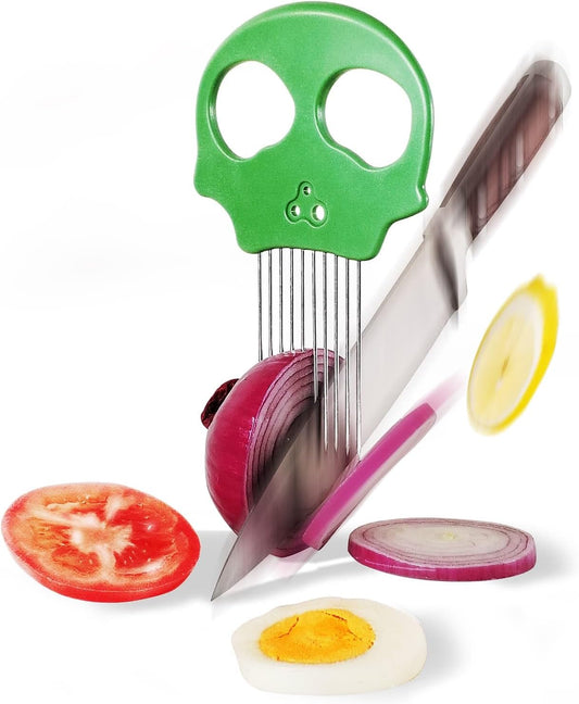 Stainless Steel Onion Cutter – Multi-Function Vegetable Cutter & Herb Stripper for Avocados, Eggs, Tomatoes, Potatoes (Green)