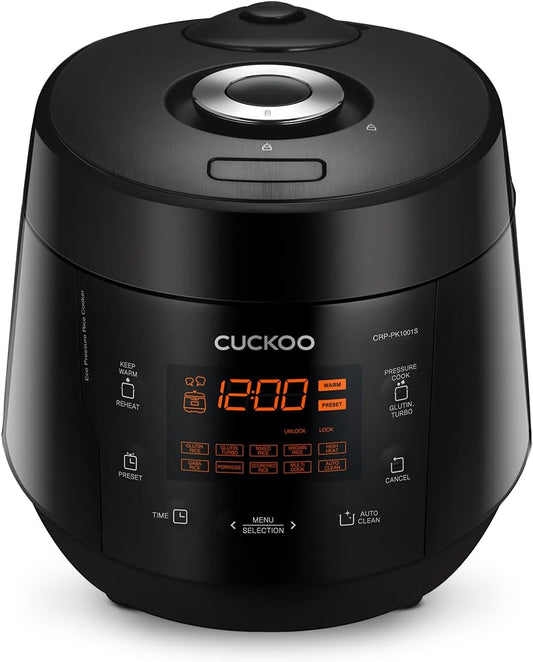 CUCKOO CRP-PK1001S 10-Cup (Uncooked) / 20-Cup (Cooked) Heating Pressure Rice Cooker & Warmer with Nonstick Inner Pot, 13 Menu Options, Fuzzy Logic Tech, Auto Clean (Black)