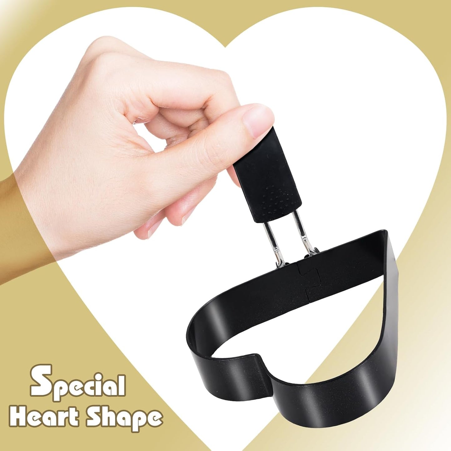 Round+Heart Egg Rings Set with Silicone Handle, Stainless Steel Egg Cooking Rings，Nonstick，For Frying Eggs and Egg Mcmuffins, Egg Mold For Breakfast