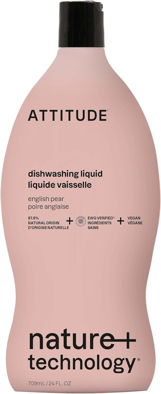 ATTITUDE Dish Soap, EWG Verified, Plant-Based & Vegan Dishwashing Liquid, Naturally Derived, English Pear Scent, 24 Fl Oz