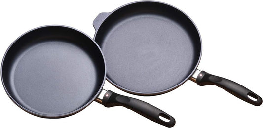 Swiss Diamond Duo Cooking Pans Set Nonstick, Diamond Coated Kitchen Pan Set with Stainless Steel Handles, Aluminum Non Stick Cookware Set, Dishwasher & Oven Safe, 9.5 Inch and 11 Inch