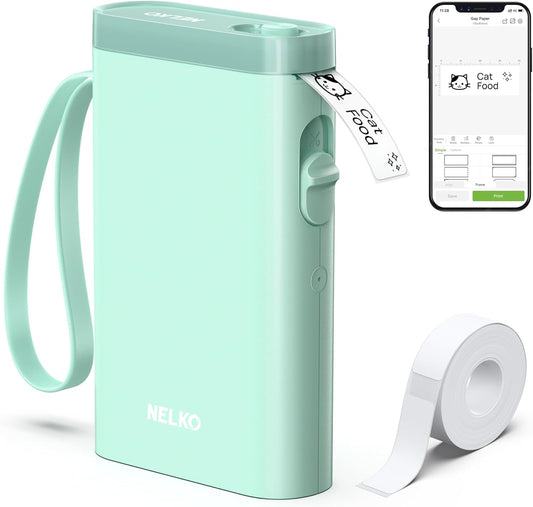 Nelko Label Maker Machine with Tape, P21 Bluetooth Label Printer, Wireless Mini Label Makers with Multiple Templates for School Office Home, Green