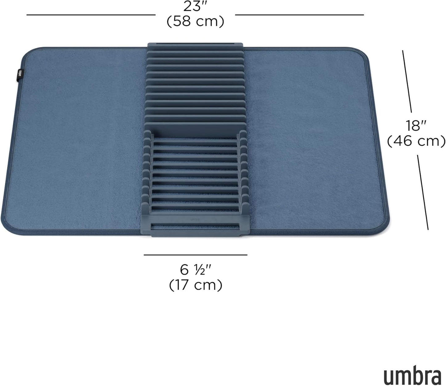 Umbra Udry Dish Rack and Microfiber Drying Mat – Space-Saving Design Folds Up for Easy Storage, Basic Rack, Slate Blue