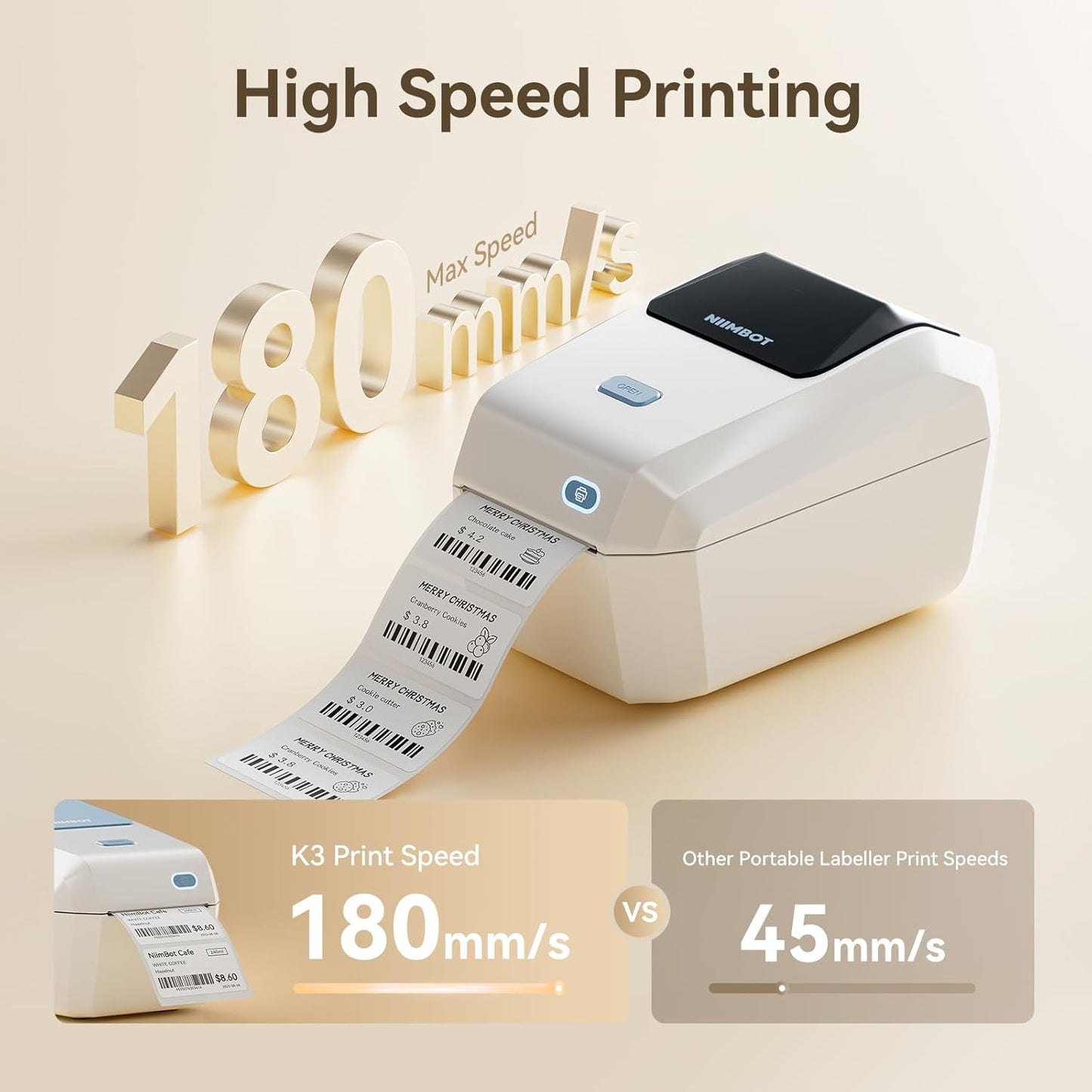 NIIMBOT K3 Label Printer, 3 Inch Label Maker with High-Speed, Bluetooth and USB Connection, Support Smartphone & PC, Thermal Label Maker for Small Business and Home Office