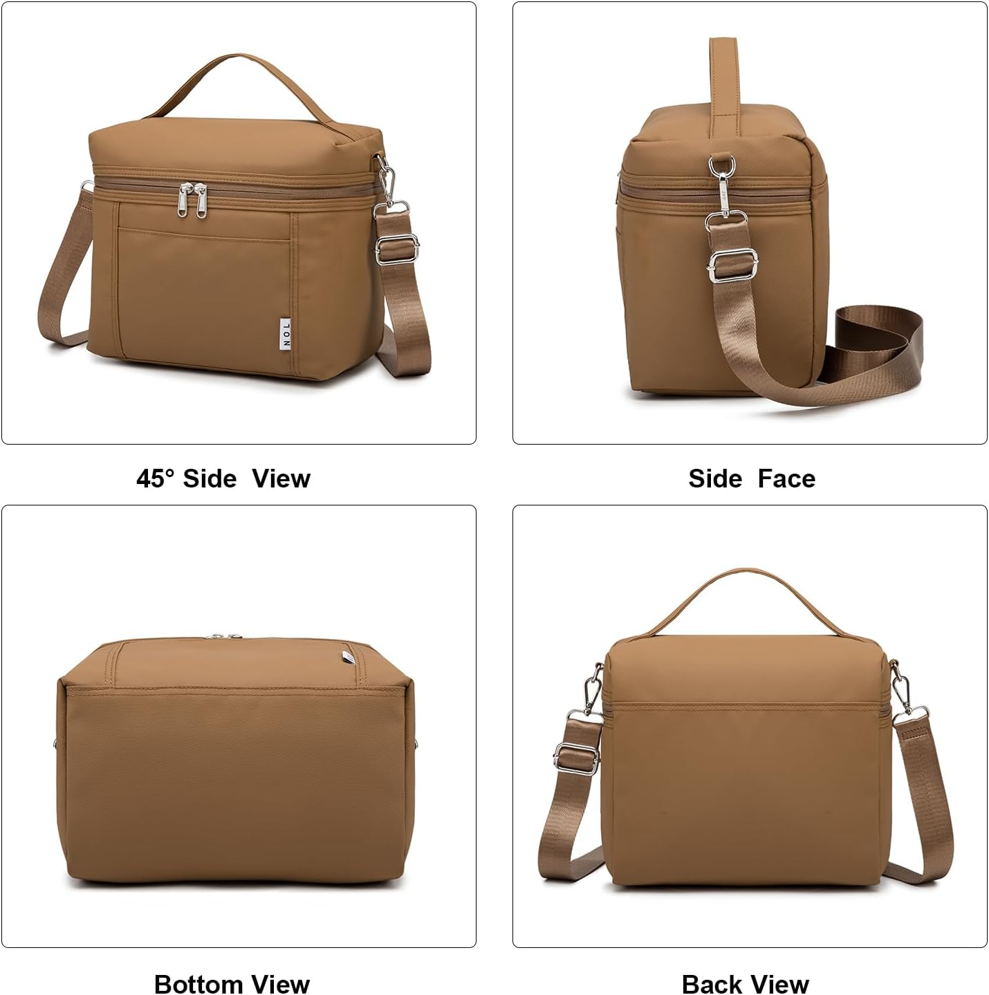 NOL Natural Organic Lifestyle Insulated Lunch Bags for Women Cooler Bag Lightweight Nylon Waterproof Lunch Box For Work (Small, Brown)