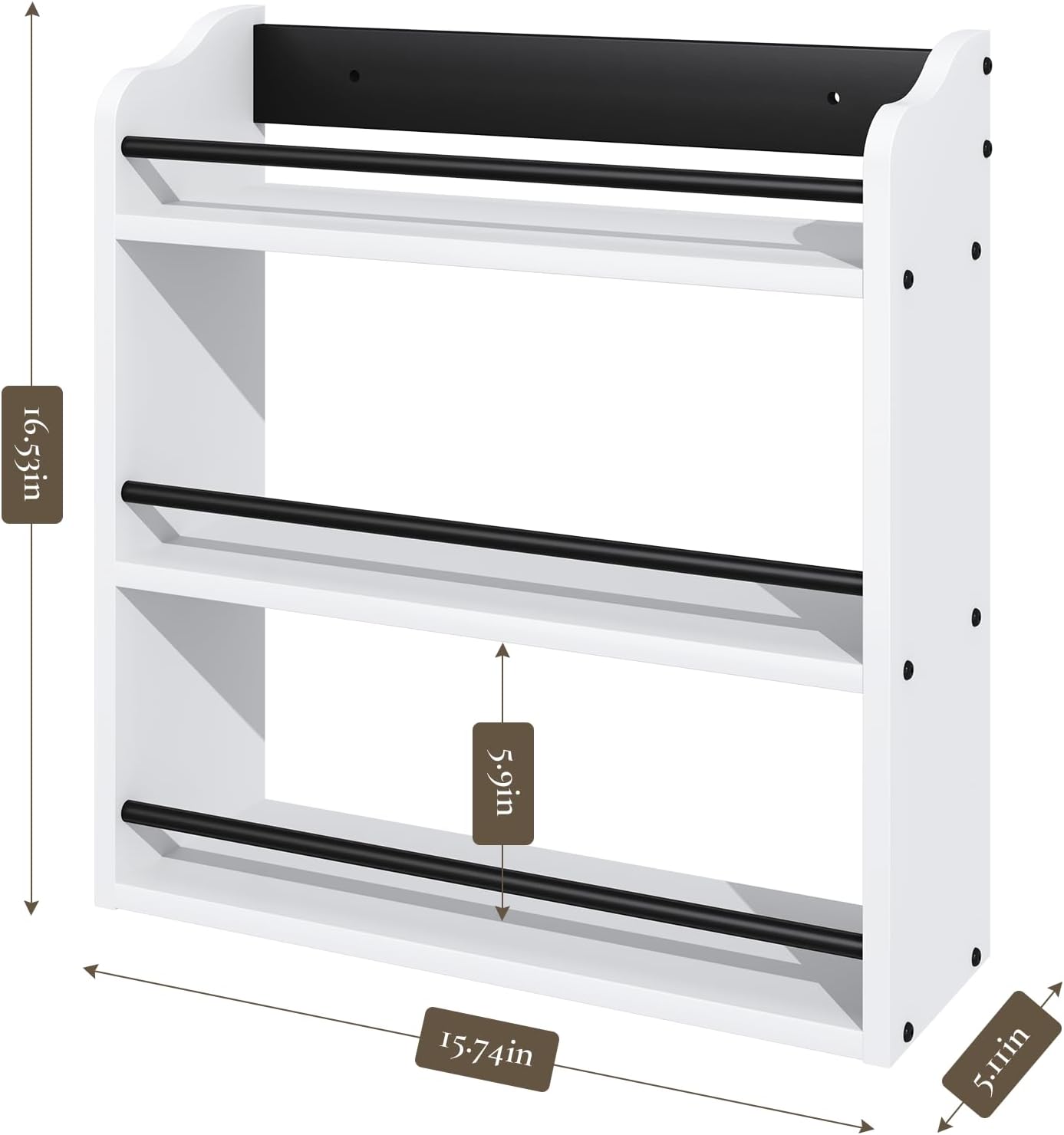 3 Tier Wooden Spice Rack, Seasoning Jars Rack Shelf Spice Organizer for Countertop or Wall Mount, Vertical Spice Holder for Kitchen Counter, Cabinet, Pantry, White
