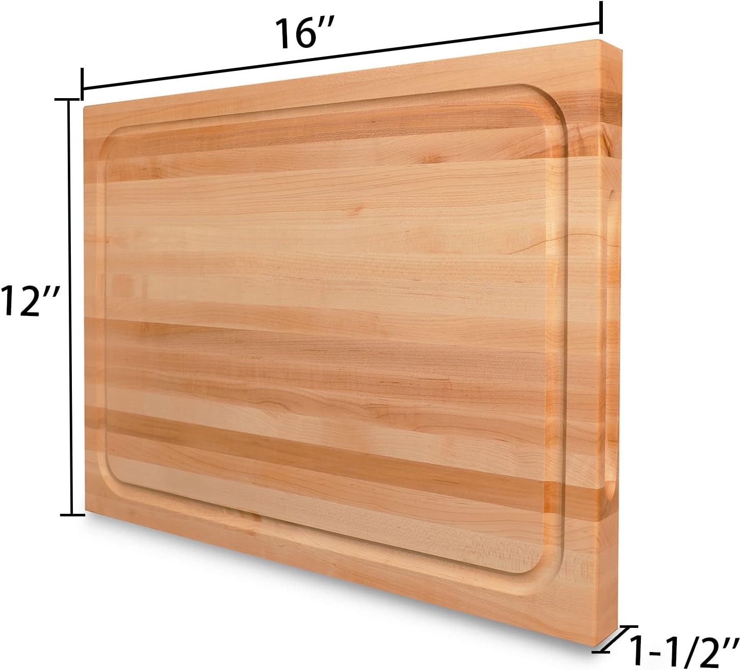 CONSDAN Wood Cutting Board for Kitchen, USA Grown Hardwood, 16 x 12, Hard Maple with Invisible Inner Handle, Prefinished with Food-Grade Oil, Suitable for Kitchen Edge Grain, 1-1/2" Thick