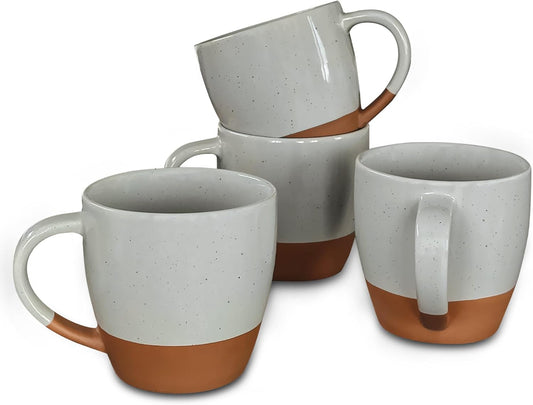 Mora Ceramic Large Latte Mug Set of 4, 16oz - Microwavable, Porcelain Coffee Cups With Big Handle - Modern, Boho, Unique Style For Any Kitchen. Microwave Safe Stoneware - Earl Grey