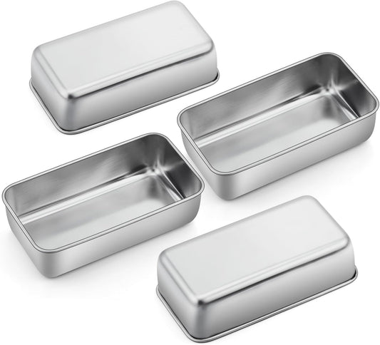 P&P CHEF Loaf Pan Set, 9 x 5 Inch Bread Pans, Stainless Steel Loaf Toast Baking Pans For Bread Meatloaf Lasagna Cake, Healthy & Non Toxic, Oven & Dishwasher Safe,(Silver, 4Pcs)
