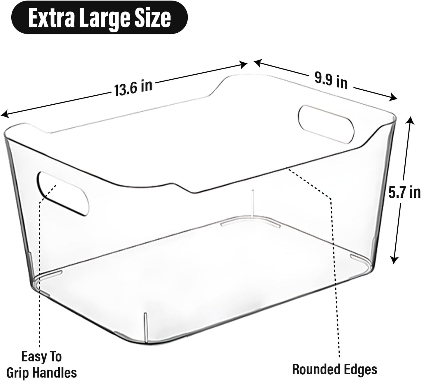 Clear Extra Large Plastic Storage Bins, Pantry Organizers and Storage Containers Fridge Organizer Bins for Organizing Home, Kitchen Organization Under Sink Bathroom Refrigerator Freezer Laundry Room