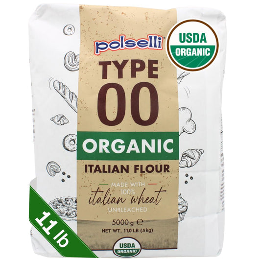 POLSELLI Organic Flour, Type 00, 100% Italian Grain, Double Zero Flour, OO Extra Fine, BIO, Neapolitan Italian Pizza, Bread, Pasta, All Natural, Unbleached, All-Purpose Flour, Unbromated, No Additives