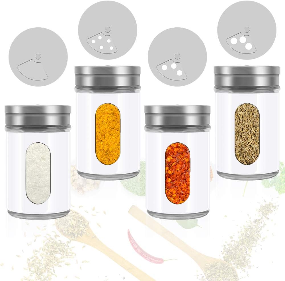 Accmor 2pcs Salt and Pepper Shakers,Stainless Steel Shaker for Salt Powder Sugar Cinnamon Pepper, Spice Dispenser with Adjustable Pour Holes,White