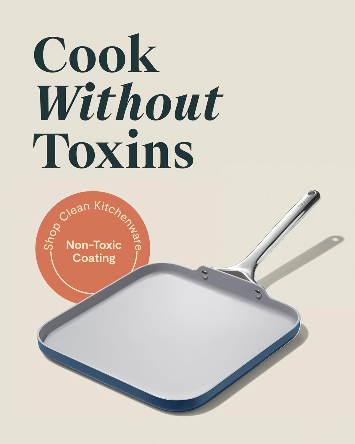 Caraway Square Griddle Pan - 11” Square Pan - Non-Stick Ceramic Coated - Non Toxic, PTFE & PFOA Free - Oven Safe & Compatible with All Stovetops - Navy