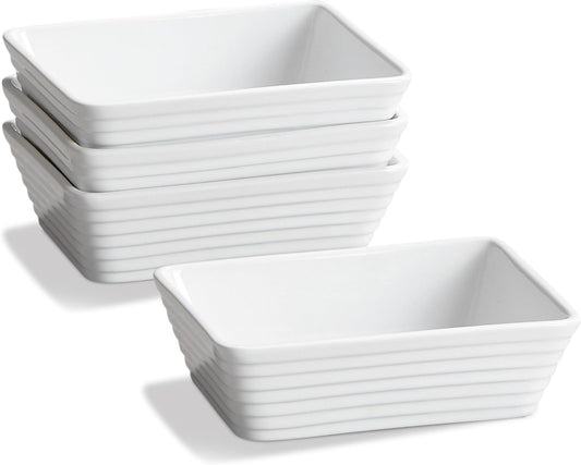 ONEMORE Small Baking Dish, Rectangle Ceramic Baking Dish for Oven, Individual Casserole Dishes for Toaster Oven, 5x7 Small Deep Lasagna Baking Dish, Oven Safe, 1-2 Person Baking Dishes Set of 4, White