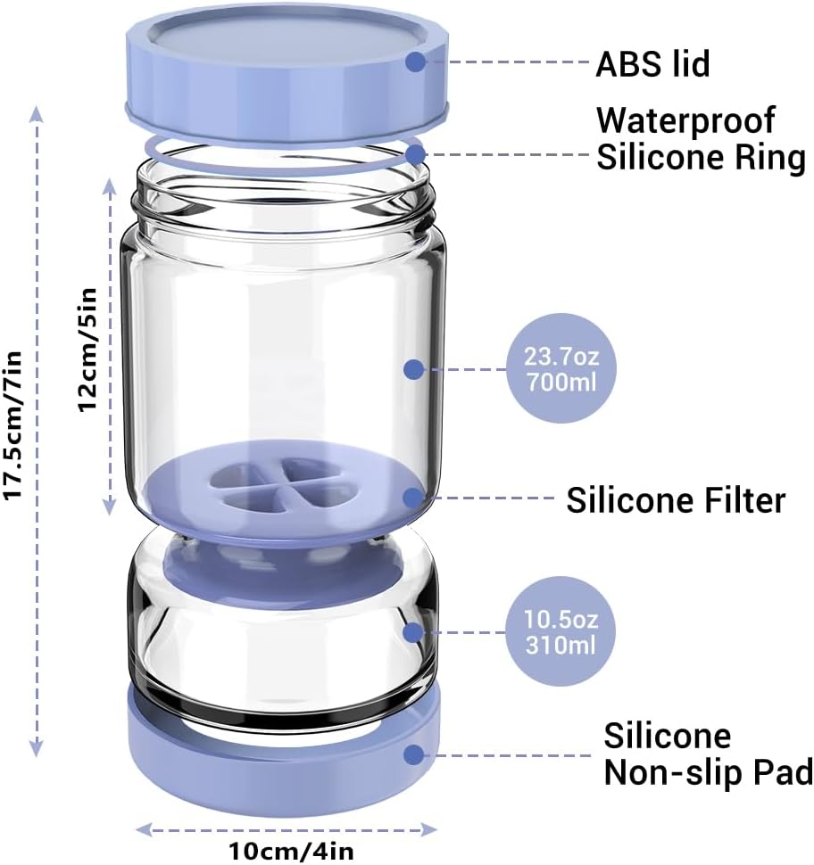 Pickle Jar with Strainer Flip for Pickle Juice Separator from Wet and Dry, Upgrade Food-grade ABS Lid and BPA Free Hourglass Pickle Jar for Airtight Food Storage, Haze Blue