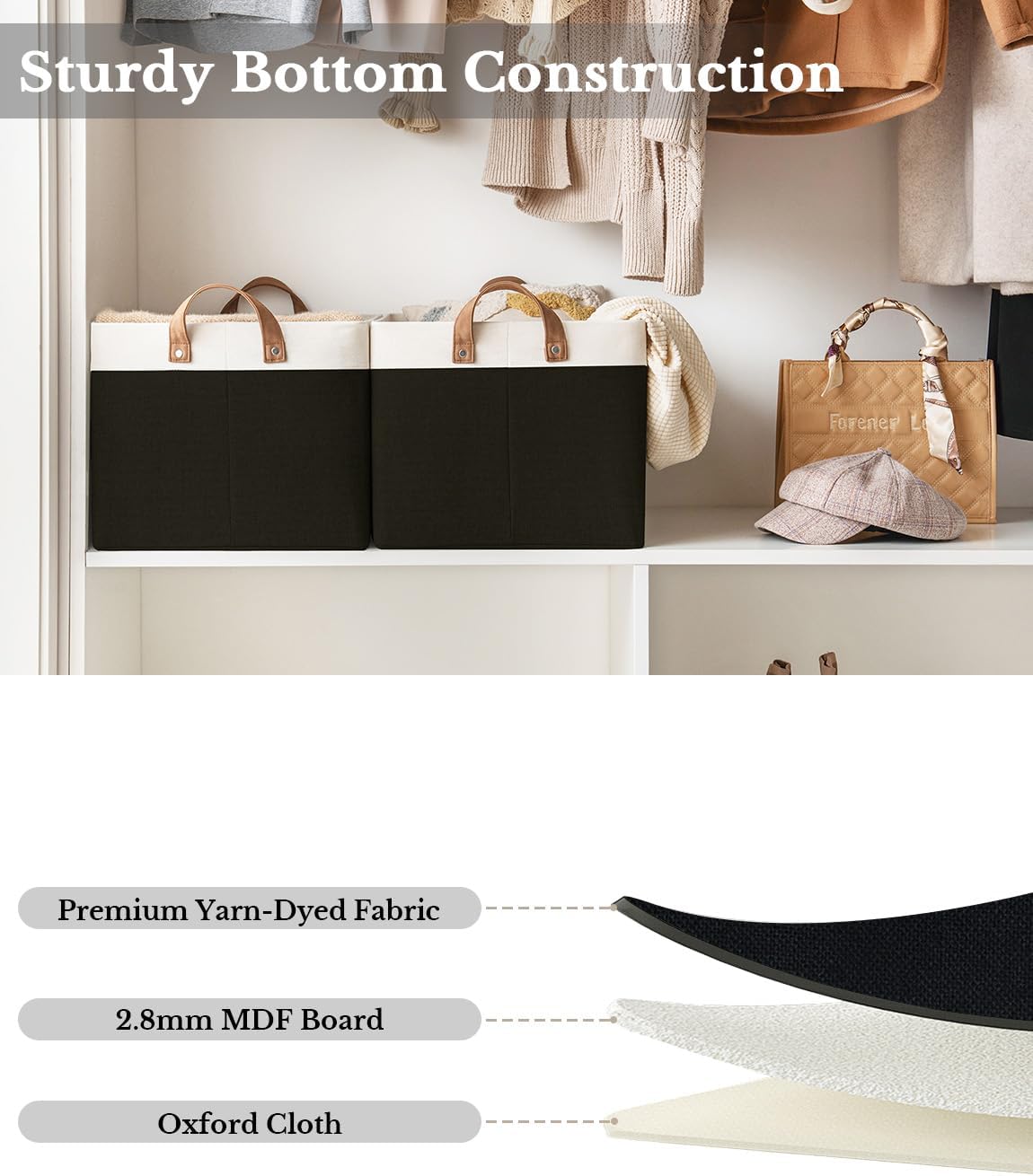 StorageWorks Storage Bins, Fabric Storage Bins for Shelves, Extra Large Storage Baskets with Metal Frame, Closet Baskets and Bins with Handles, Jumbo, Black and White, 2-Pack