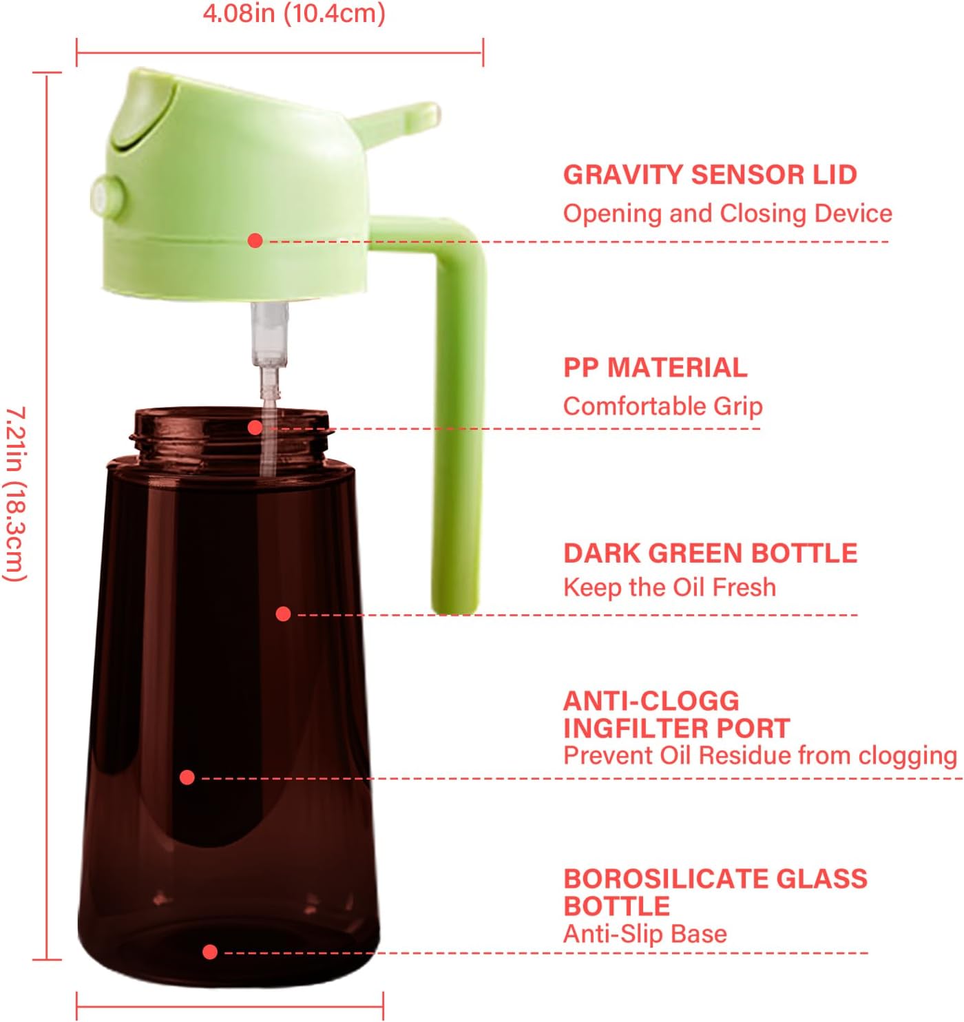 16oz Oil Dispenser Bottle for Kitchen - 2 in 1 Olive Oil Dispenser and Oil Sprayer - 470ml Olive Oil Bottle - Oil Sprayer for Cooking, Kitchen, Salad, Barbecue Black (Wine red with green lid)