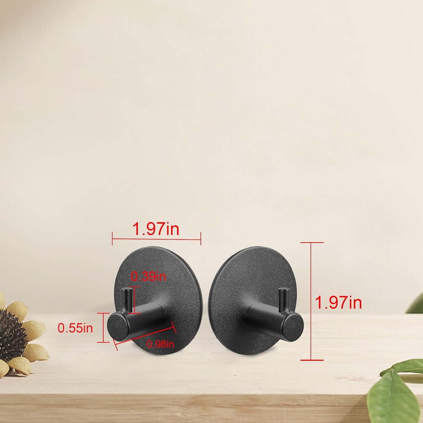 Aluminum Wall Hooks, No Drill Damage-Free Adhesive Hook, Product for Hanging Heavy Duty for Bathroom Kitchen Home (Single Round Black Hook, 4)