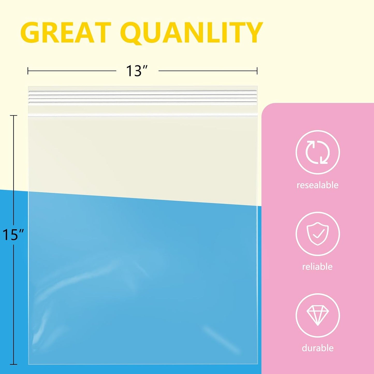 iMailer - 100 Pcs- 13" x 15" Zip Bags- 2 Gallon Zip Bags- Clear Resealable Zip Poly Bag 2 Mil for Clothing, T-Shirts, Pants, Storage