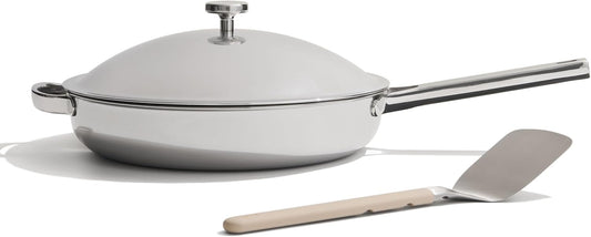 Our Place Titanium Always Pan Pro - 10.6” (2.8 Qt) No-Coating Nonstick Skillet | Tri-Ply Titanium & Stainless Steel | Safe for Oven, Induction & All Cooktops up to 1000°F | Includes Spatula | Chrome