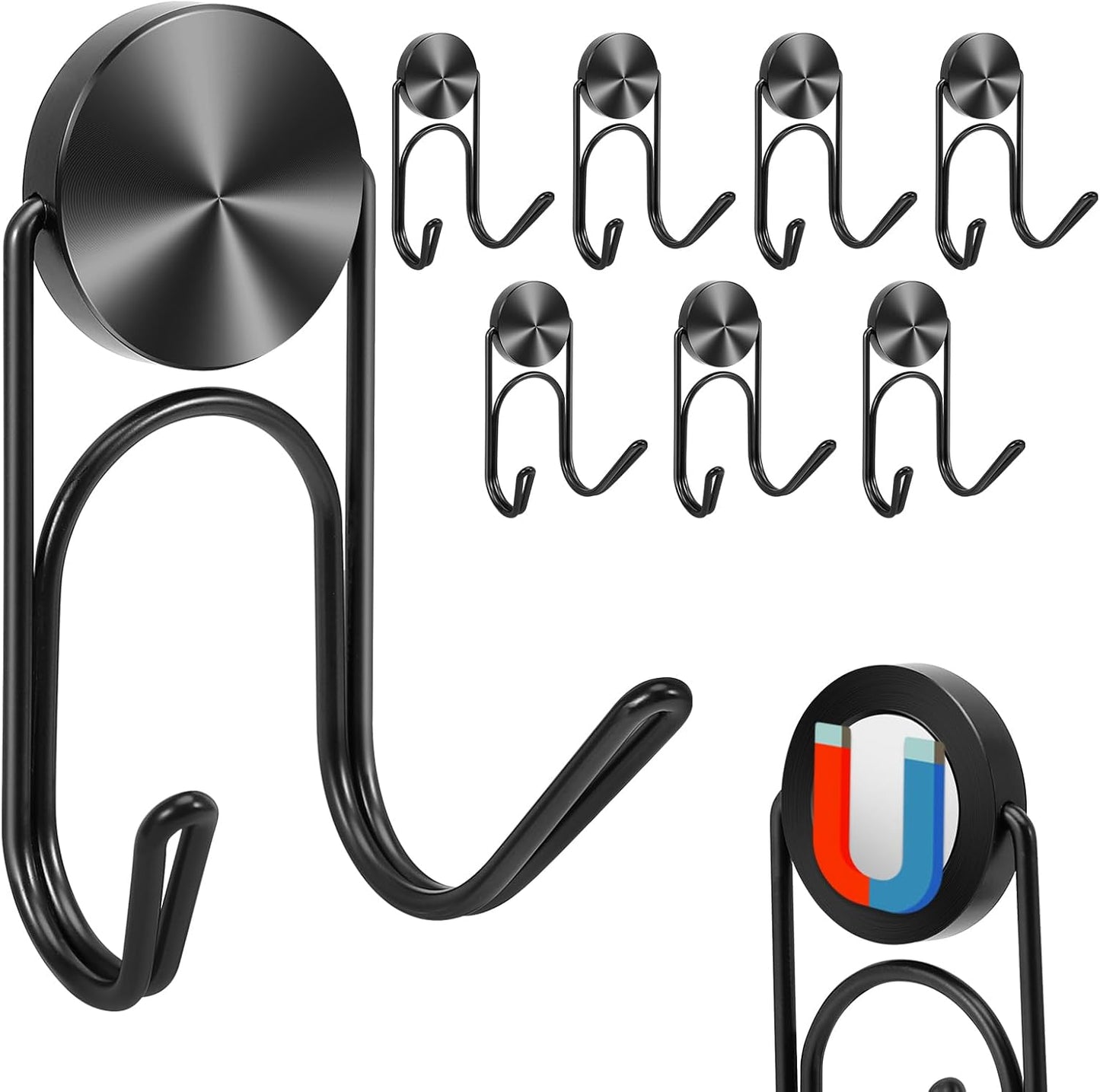Magnetic Hooks Heavy Duty Magnets Hooks for Refrigerator Grill Toolbox Outdoor,Cruise Essentials Camper Accessories,8pack(Black,0.9in-2 15Lbs)
