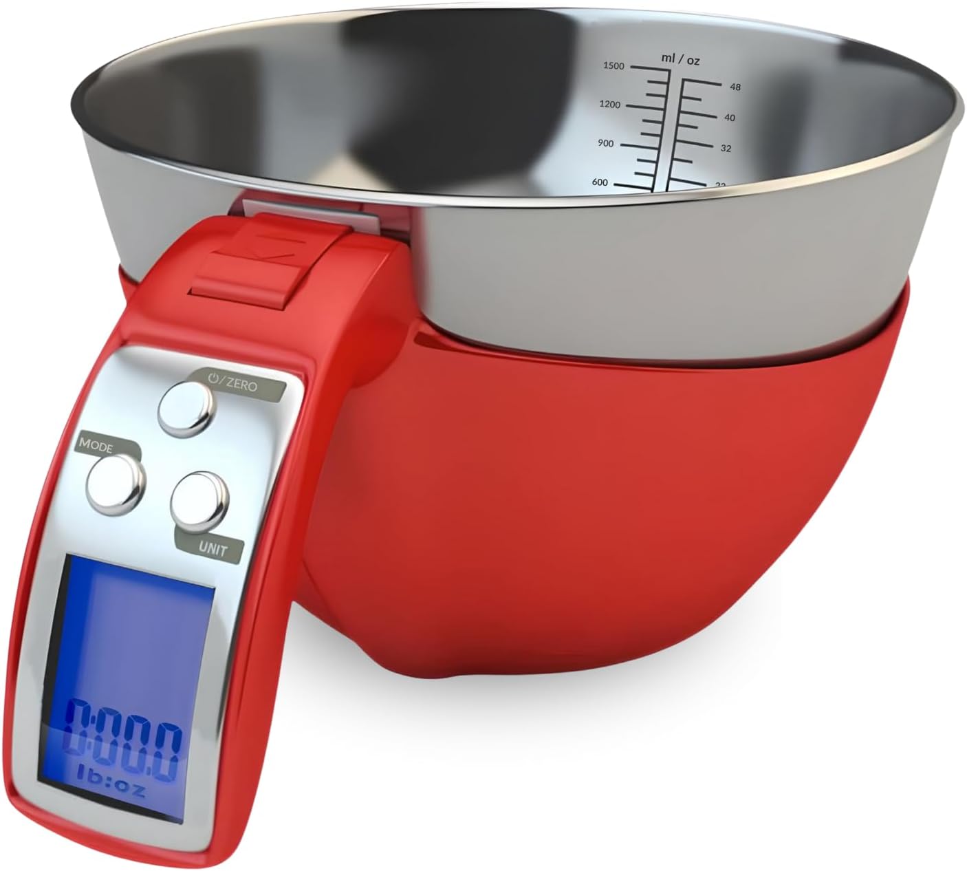 Fradel Digital Kitchen Food Scale with Bowl - 11lb, Grams & Ounces - Removable, Dishwasher-Safe Mixing Bowl - Red