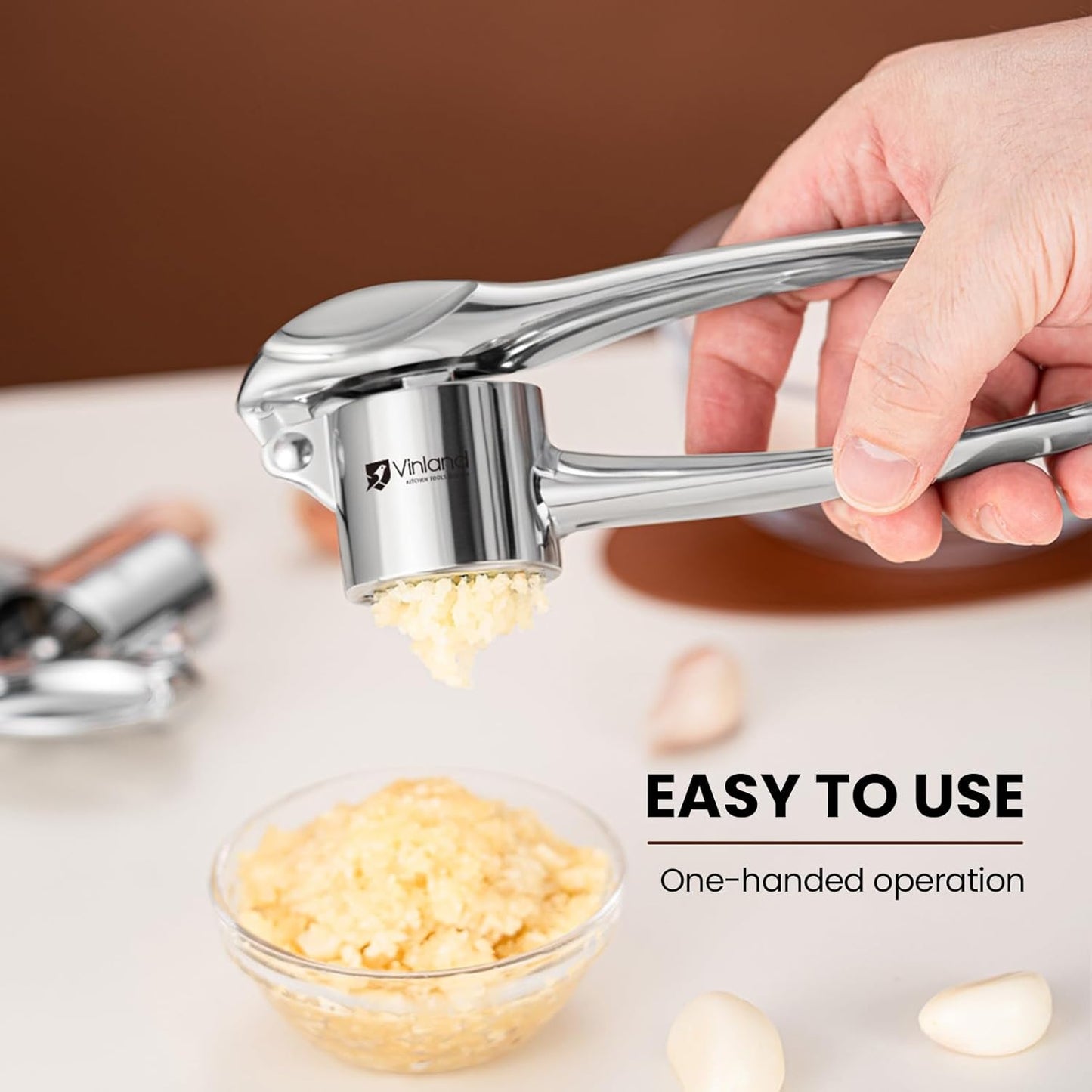 Premium Garlic Press Set, 304 Stainless Steel Garlic Crusher, Professional Garlic Mincer Tool Food Grade Professional Garlic Press - Made of 304 Stainless Steel, Rust-proof Ergonomic, Dishwasher Safe