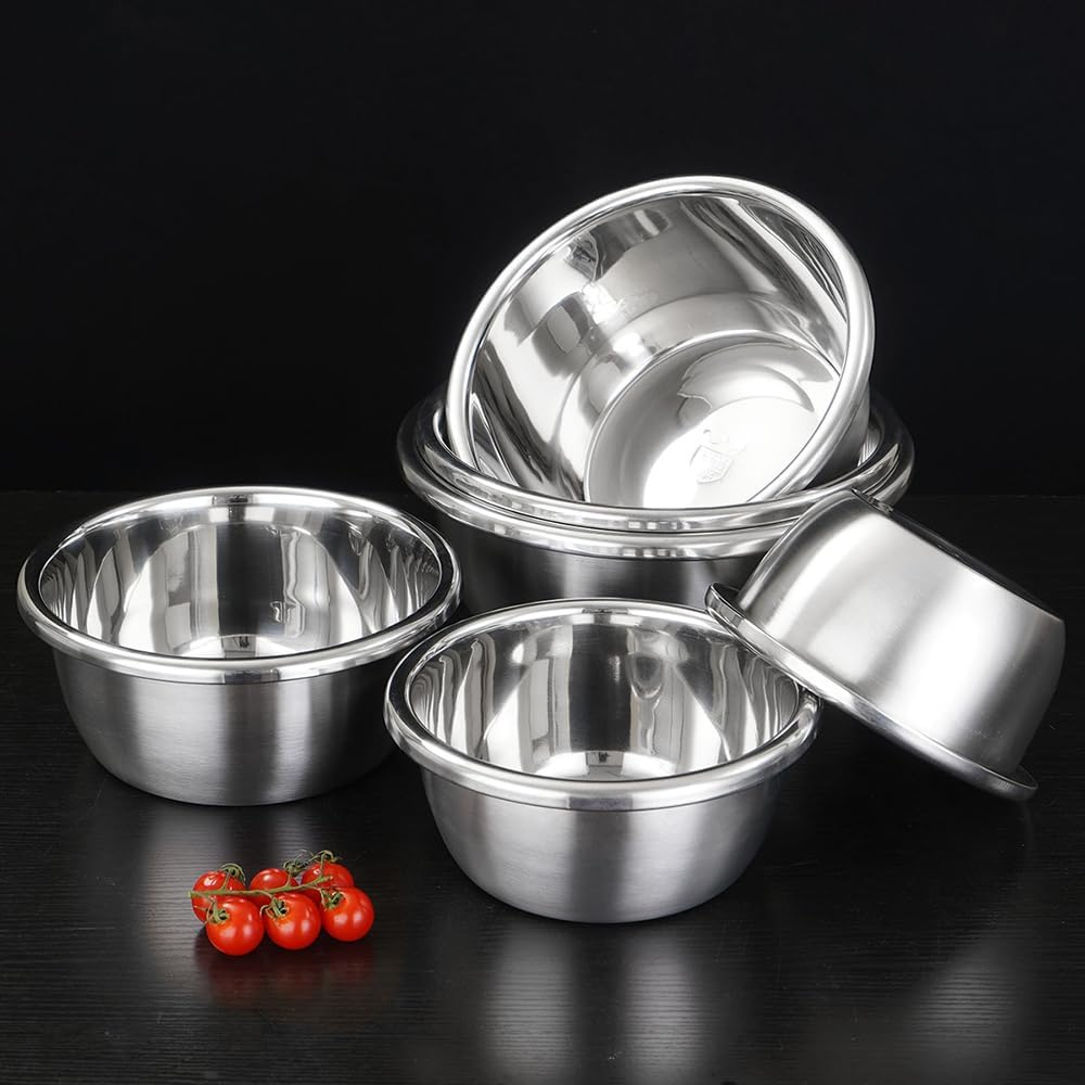 4-Piece Stainless Steel Mixing Bowls and Microporous Colanders Set, 3QT & 5QT Nesting Bowls with Fine Drain Strainers for Washing Rice, Fruits, Vegetables, Pasta, and More