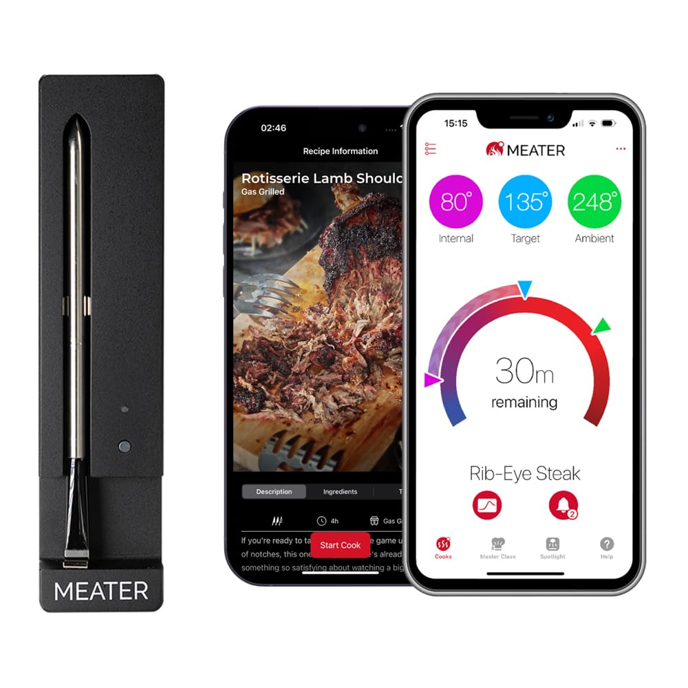 MEATER SE: Smart Bluetooth Meat Thermometer | Long-Range Wireless Probe for Oven, Grilling, Smoking, BBQ & Air Fryer | Dual Sensors & Guided Cook System | Black Charger