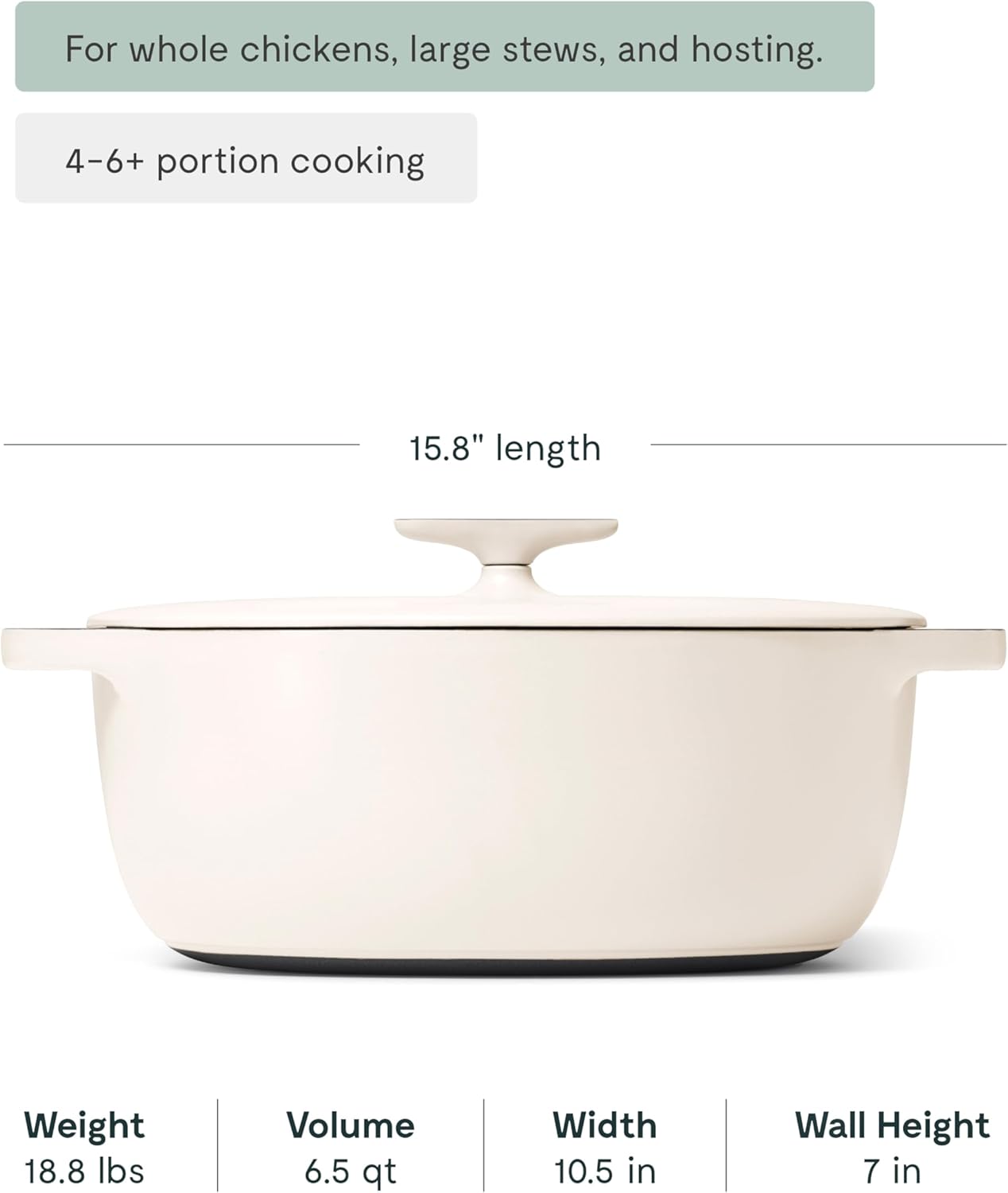 Caraway Enameled Cast Iron Dutch Oven - 8qt Dutch Oven With Lid - 3 Layer Enamel Coating - No Seasoning Required - Compatible With All Stovetops - Oven Safe - No Forever Chemicals - Cream