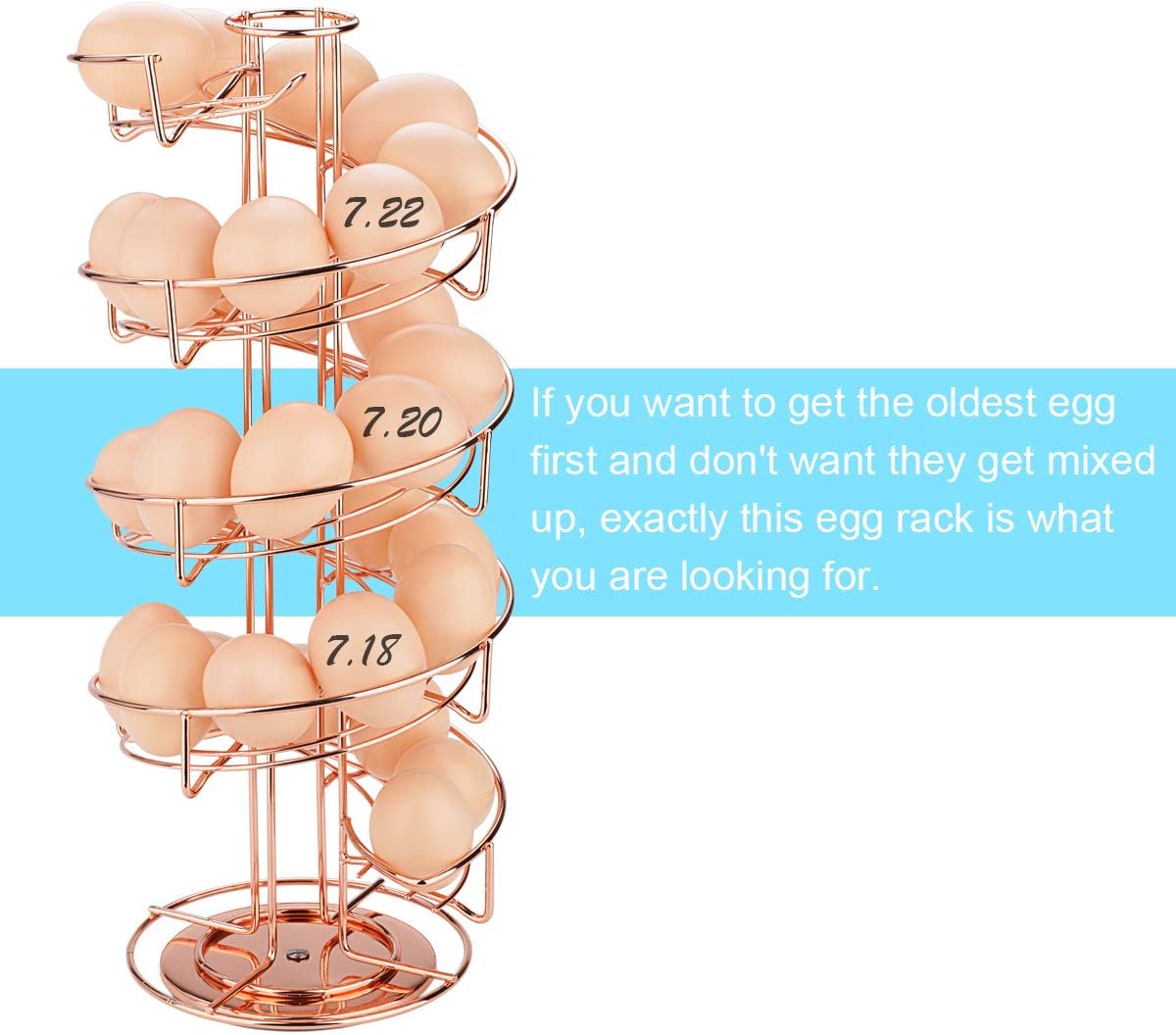 Toplife Spiral Design Metal Egg Skelter Dispenser Rack, Storage Display Rack, Rose Gold