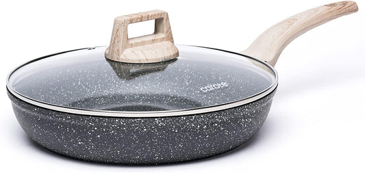CAROTE Non Stick Frying Pan Skillet, 8" Nonstick Fry Pan with Glass Lid, Egg Pan Omelet Pans, Granite Cookware, PFOA Free (Classic Granite, 8-Inch)