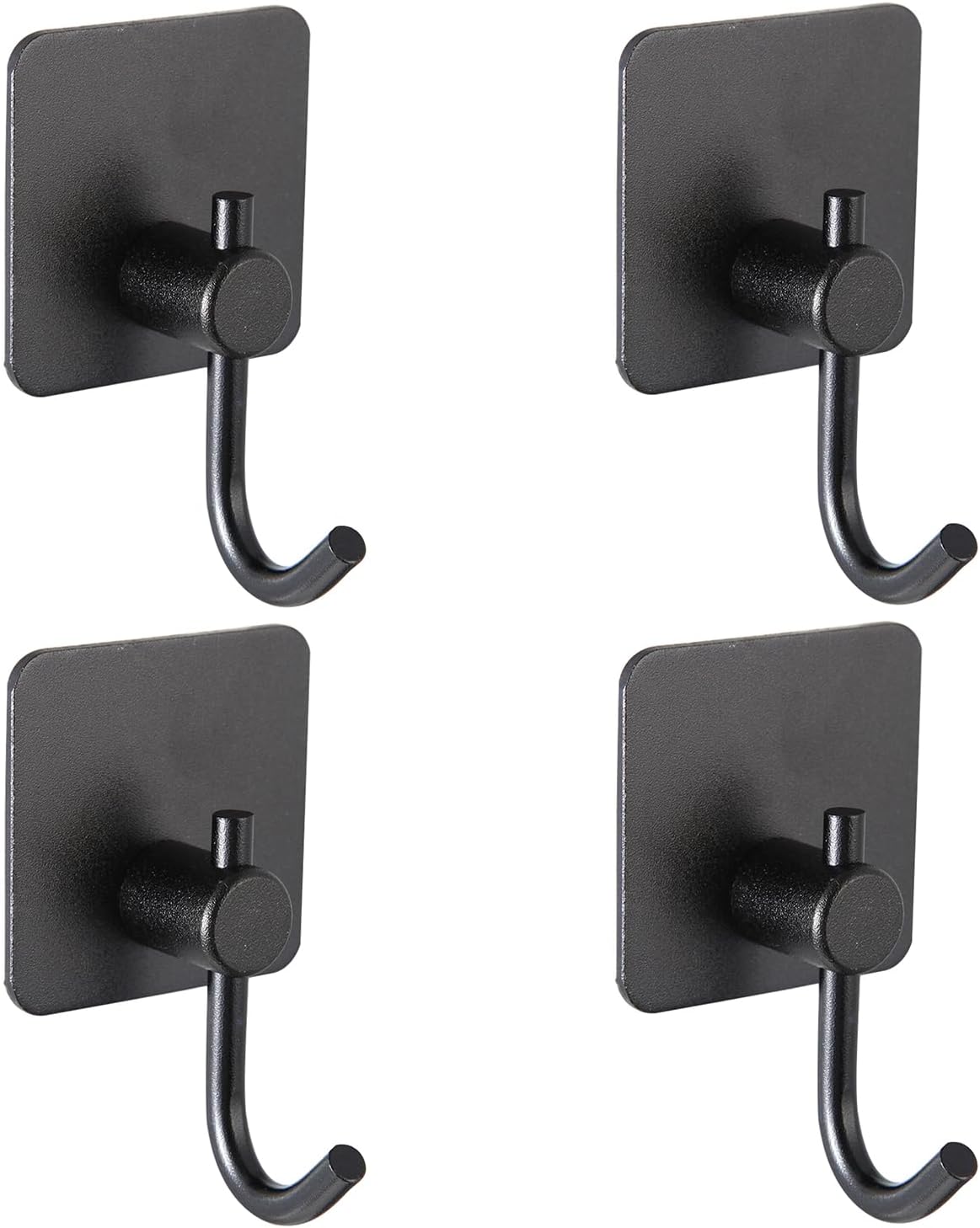 Aluminum Wall Hooks, No Drill Damage-Free Adhesive Hook,Product for Hanging Heavy Duty for Bathroom Kitchen Home (Curved Square Black Hook, 4)