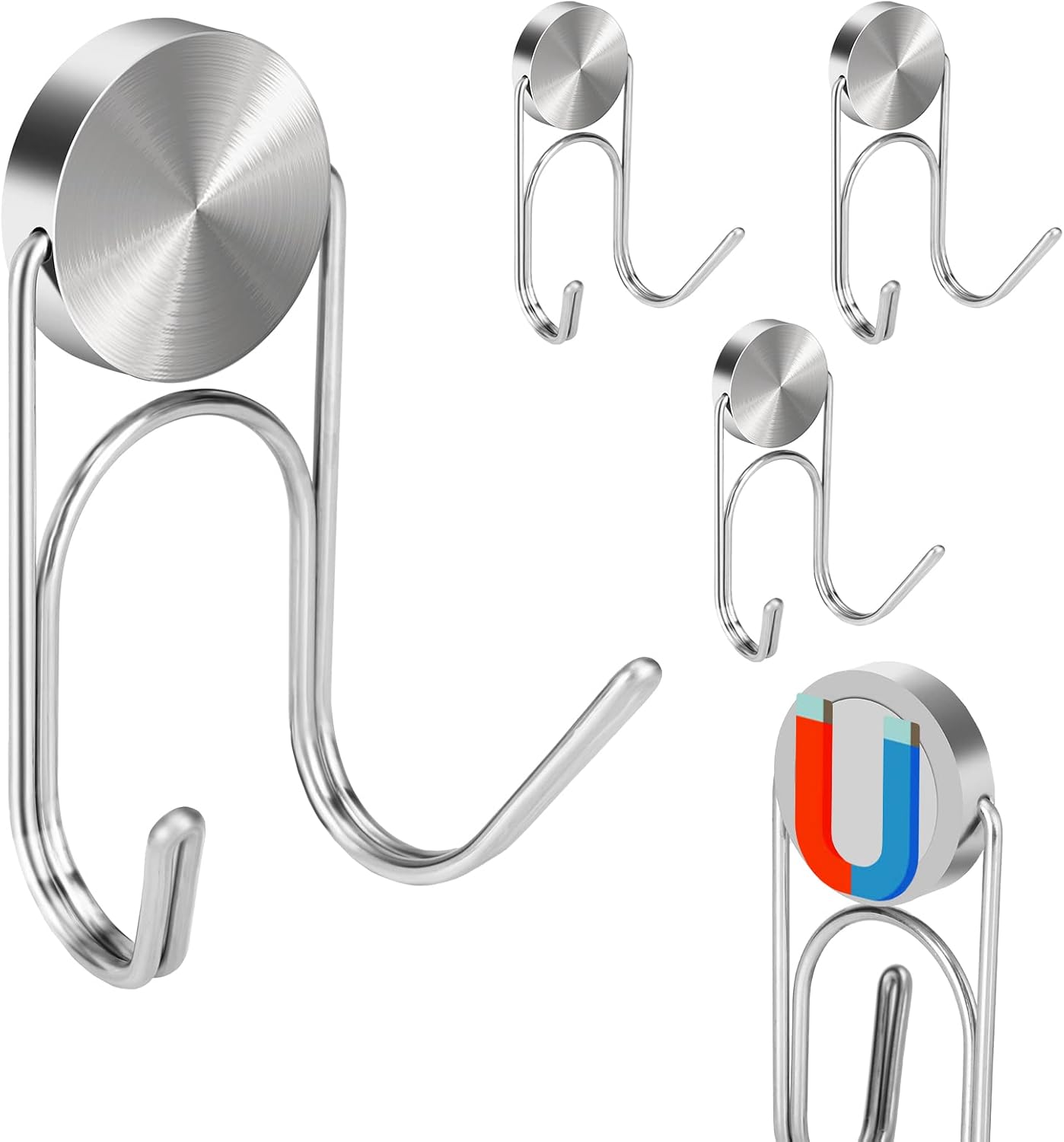 Magnetic Hooks 304 Stainless Steel Hooks Heavy Duty Magnets Hanging Hooks for Refrigerator Grill Toolbox Cabins Outdoor,Cruise Essentials Camper Accessories,4pack(Silver,1.3in-2)