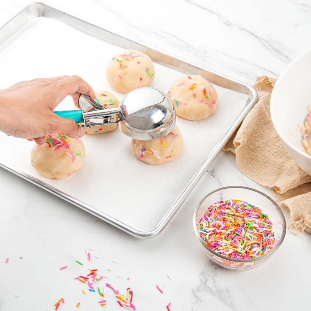 Restaurantware Met Lux 6 Ounce Portion Scoop 1 Durable Disher Scoop - Thumb Trigger Teal Stainless Steel Ice Cream Disher For Portion Control For Ice Cream Mashed Potato And Cookie Dough