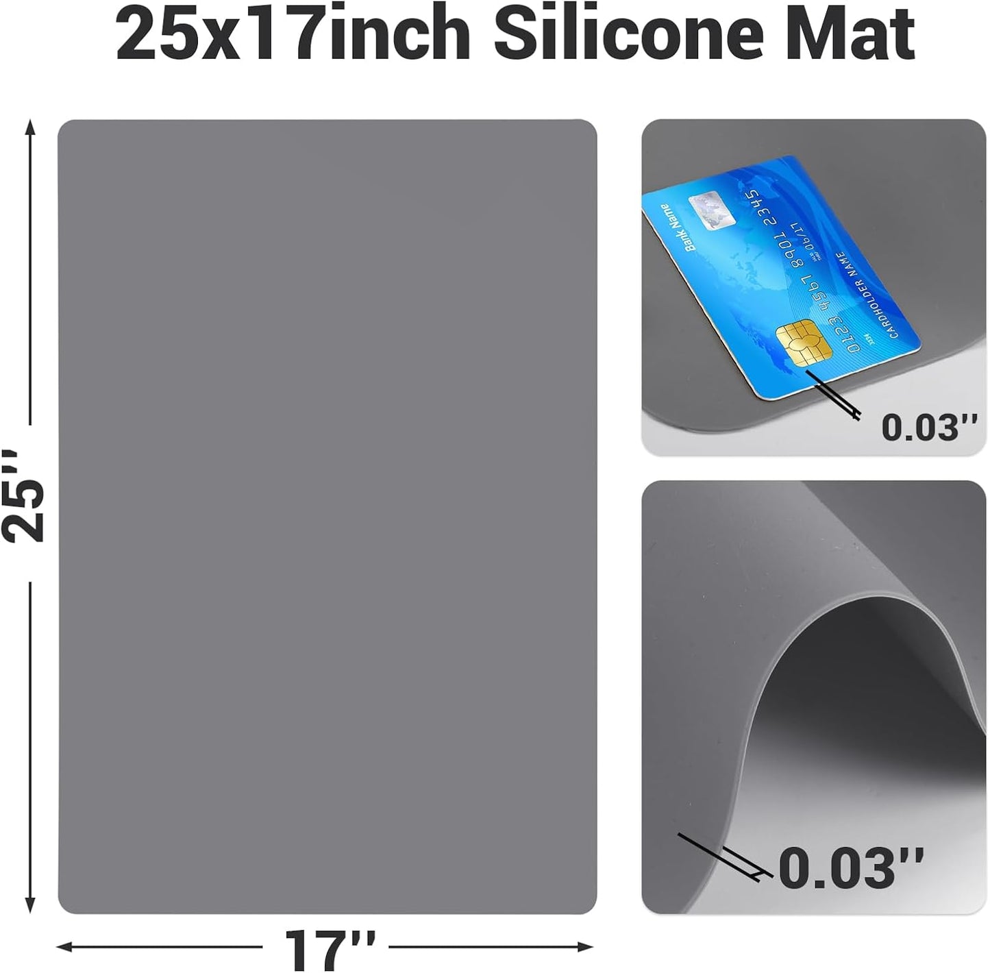 Gartful 25“x17”x0.03“ Silicone Mats for Kitchen Counter, Large Silicone Countertop Protector, Nonskid Heat Resistant Desk Saver Pad, Multipurpose Mat, Placemat, Dark Gray