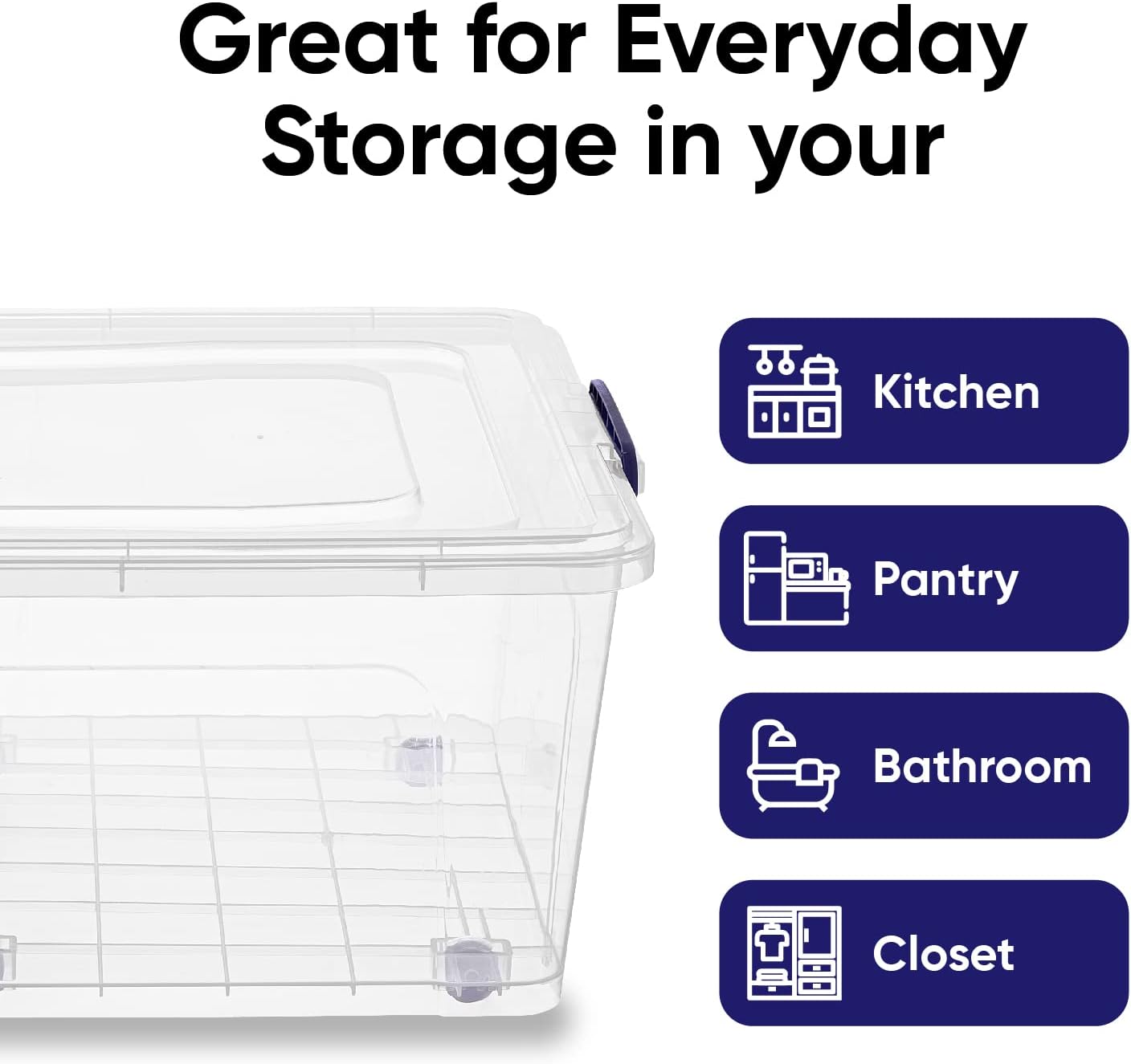 Superio Storage Bins with Lids, Clear Plastic Containers for Organizing, Stackable Totes, BPA Free, Odor Free, Organizer Boxes for Home, and Dorm (4 Pack, 60 Quart)