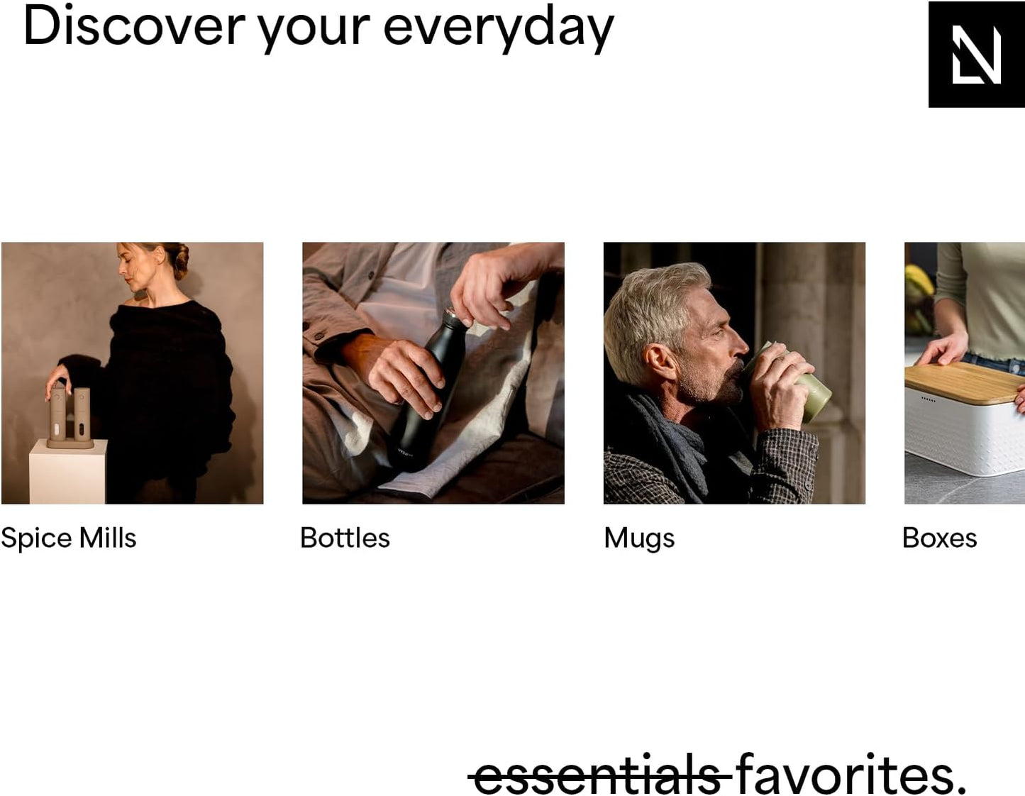 LARS NYSØM Bread Box I Metal Box with linen bag for long lasting freshness I Bread Bin with bamboo lid usable as cutting board I 14.2x7.5x5.1 In (Taupe Brown)