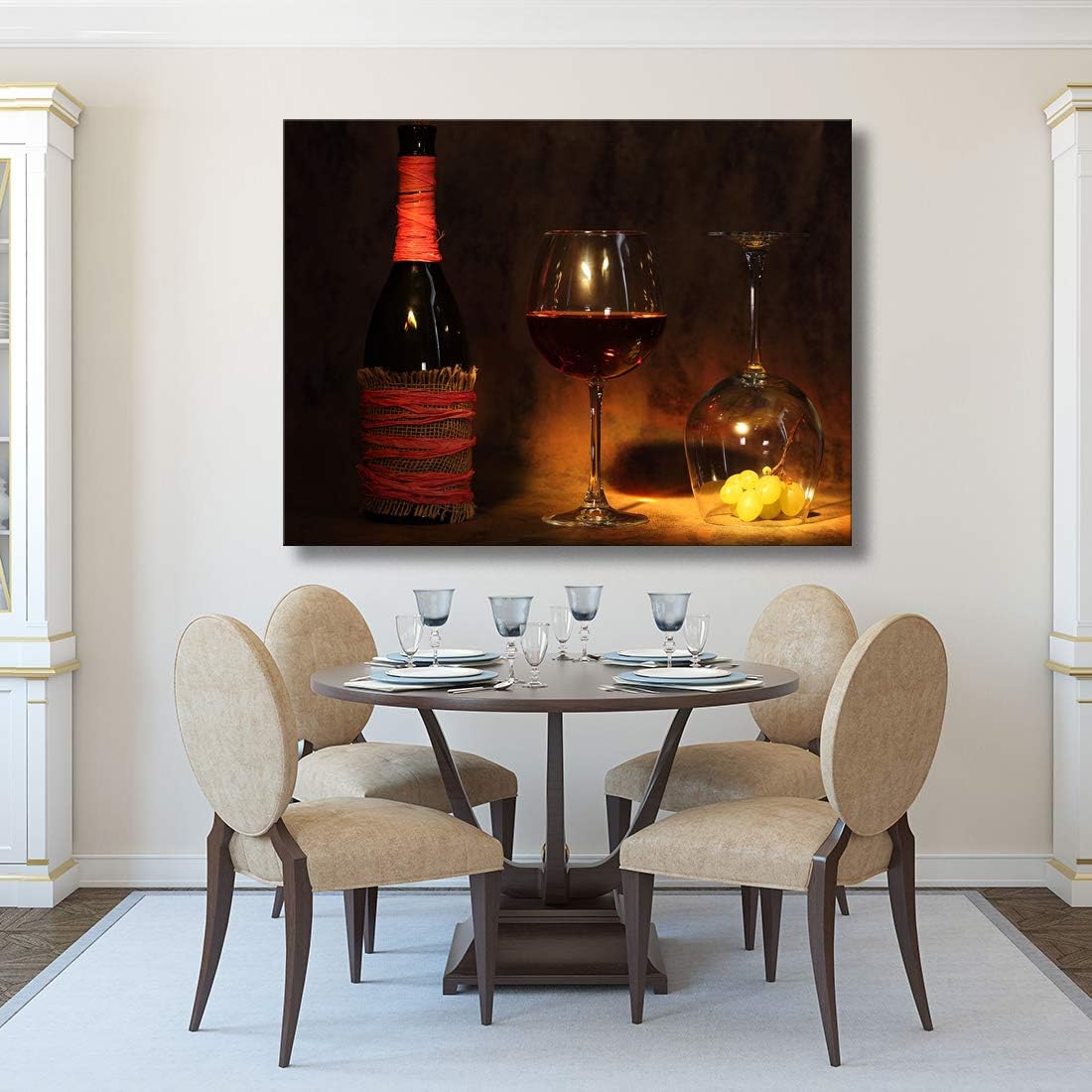 Looife Kitchen Still Life Canvas Wall Art, 18x12 Inch Gallery Wrapped Wine Bottle Picture Prints Wall Decor, Food Art Deco for Dining Room and Bar Wall Decoration