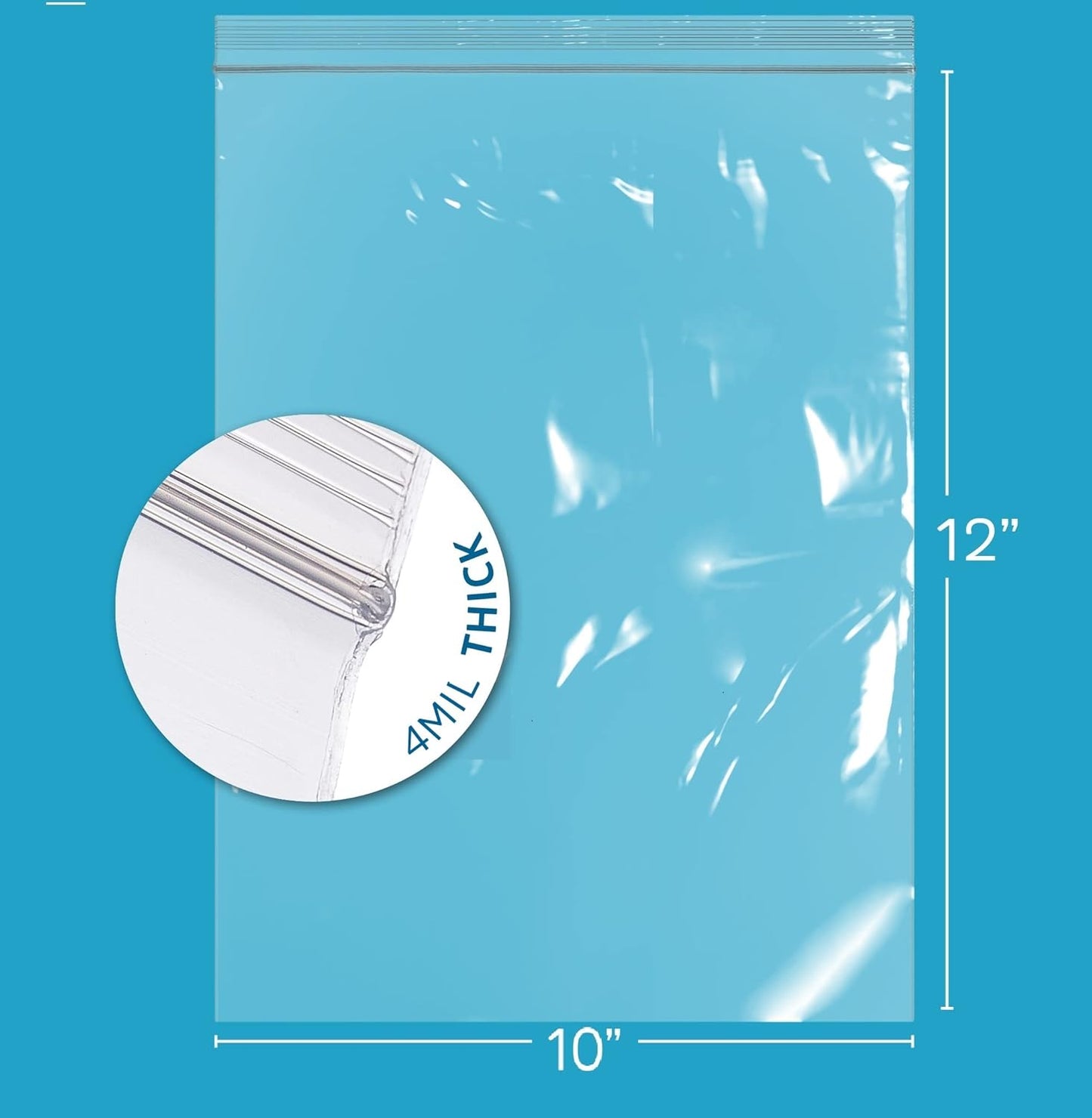 GPI - 10" x 12" - Bulk Pack of 500, 4 Mil Thick, Heavy Duty, Clear Plastic Reclosable Freezer Zip Bags, Strong & Durable Poly Baggies with Resealable Zipper Top Lock.
