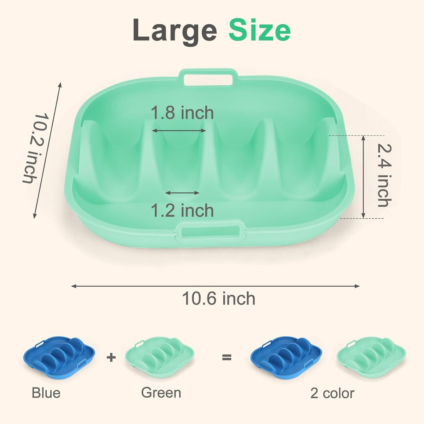 Silicone Taco Holder 2 Pack,10.2in pgrade Reusable Taco Plates with Dividers,Fiesta Tacos Holder Tray.Taco Serving Plates, Dishwasher & Microwave Safe (2, BLUE+GREEN)