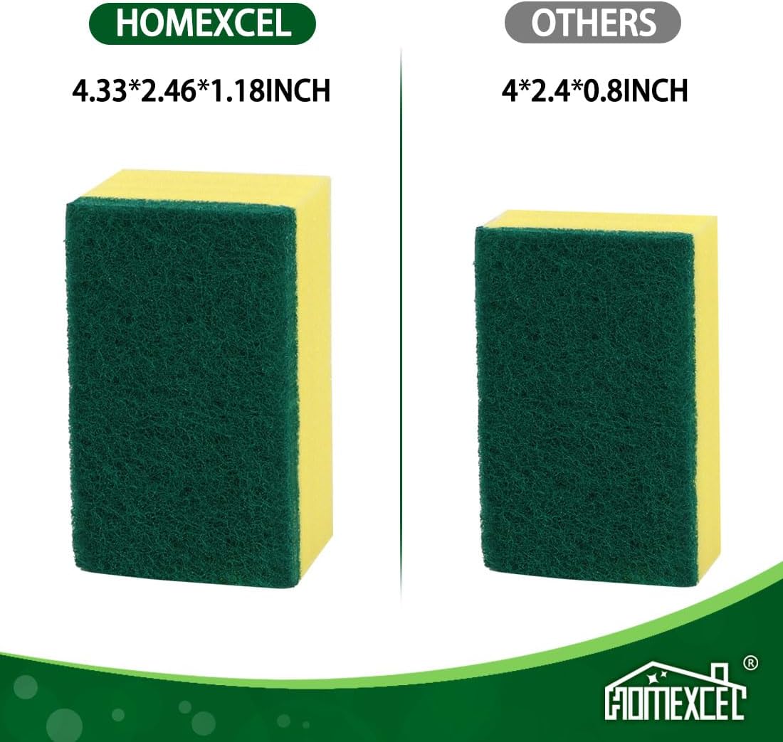 HOMEXCEL Heavy Duty Scrub Sponges Kitchen 10 Count, Extra-Large Sponges for Cleaning Kitchen and Household, Dish Scrubber for Washing Dishes, Pots and Pans