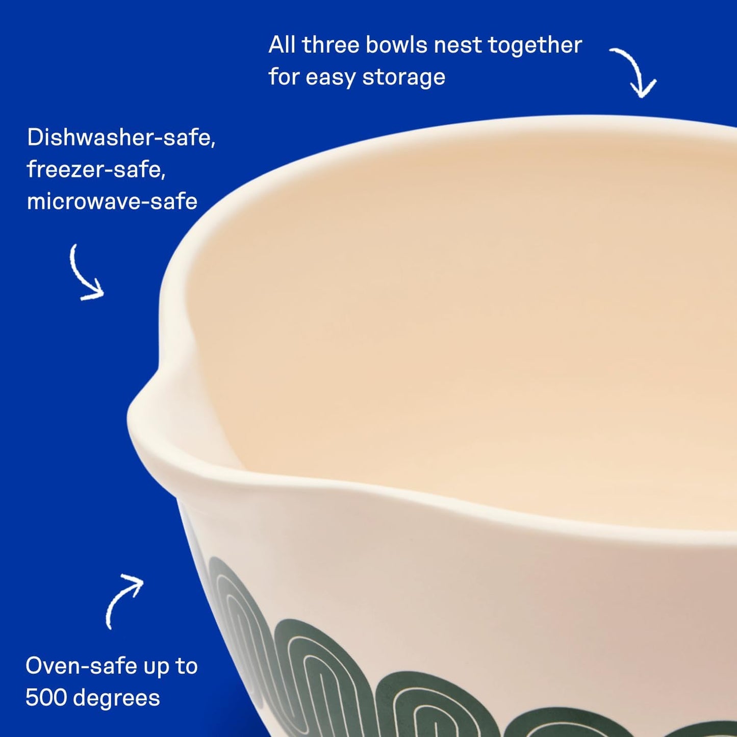 Great Jones Stir Crazy (Classic) | 3-Piece Stackable Ceramic Mixing Bowl Set | Dishwasher, Freezer & Microwave-Safe | Perfect for Baking, Serving & Mixing | Nesting Design for Easy Storage