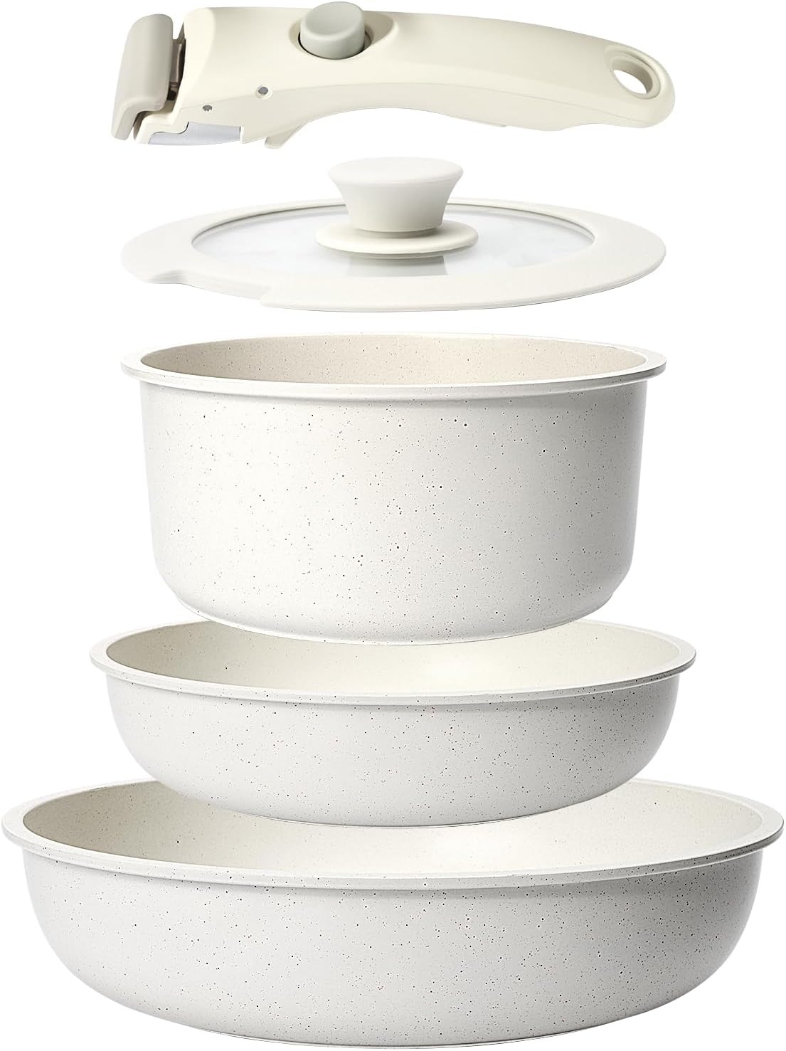 GiPP 5Pcs Pots and Pans Set Non Stick, Cookware Sets Nonstick Detachable Handle, Induction Kitchen Set Removable Handle, RV Cookware set, Oven Safe