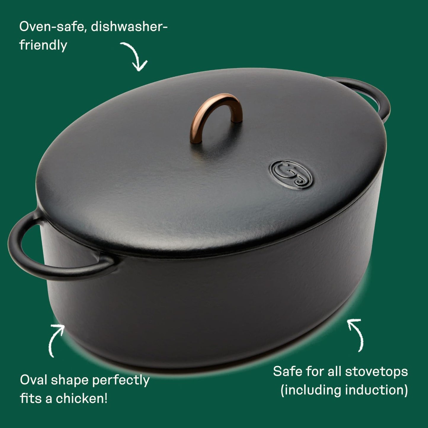 Great Jones Dutchess Cast Iron Dutch Oven Pot With Lid (Pepper) - Large 6.75 Quart Size, Dual Handles - All Stovetop Safe - 500° Dutch Oven For Bread Baking | Dishwasher Friendly