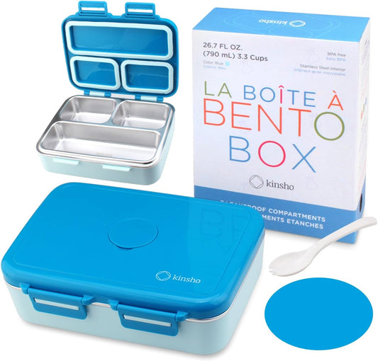 Stainless Steel Heavy Duty Bento Box Lunch Container for Older Kids, Teens, Adults with Removable Tray, Leakproof Silicone Seals, BPA Free 26 oz/790 mL (Blue)