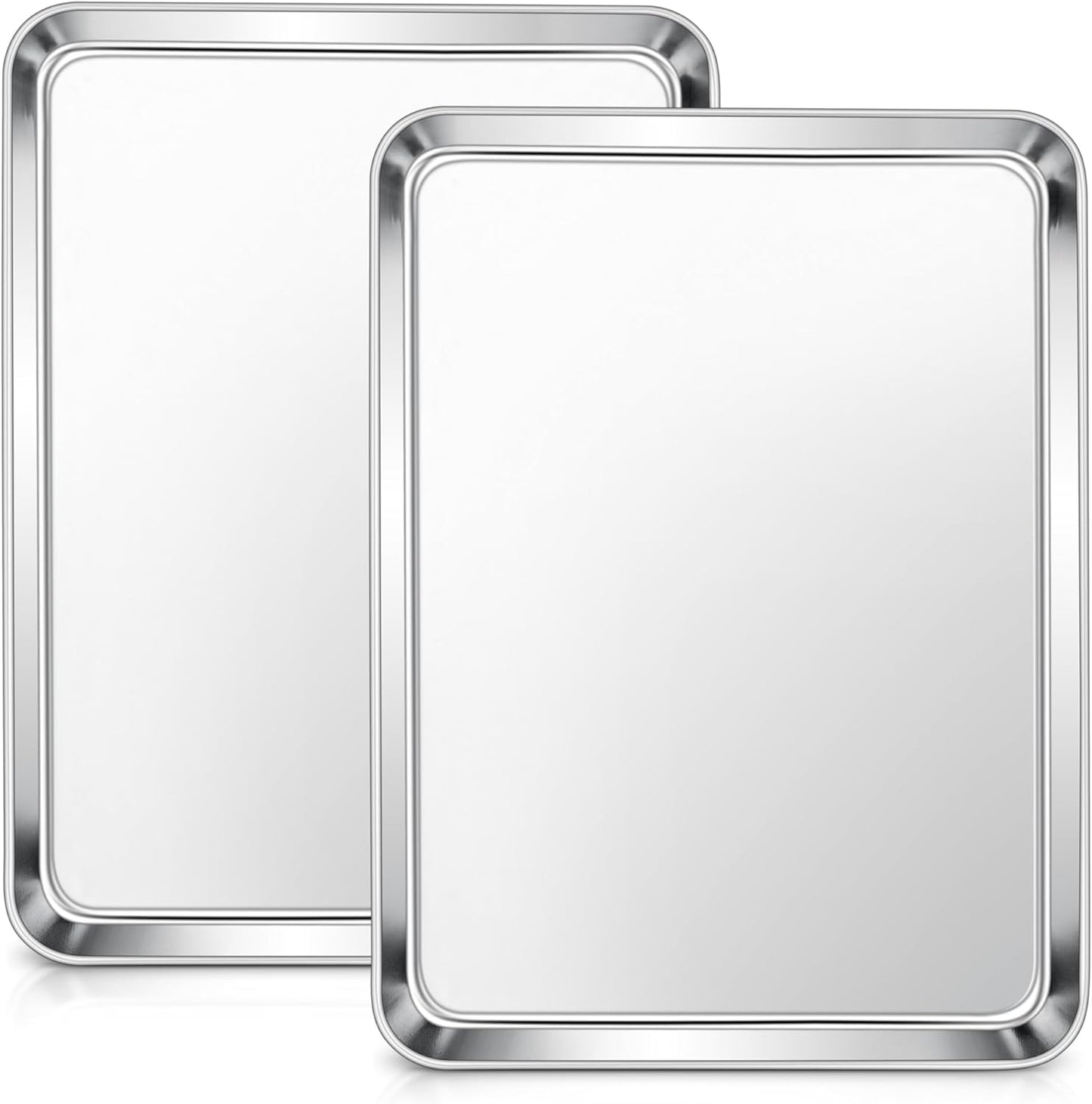 E-far Stainless Steel Baking Sheets, 12.4” x9.7” x 1” Baking Cookie Sheets Pans for Oven, Non-toxic Metal Trays for Cake Cookies, Healthy & Rust Free, Mirror Finish & Dishwasher Safe, 2 Pack